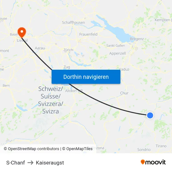 S-Chanf to Kaiseraugst map