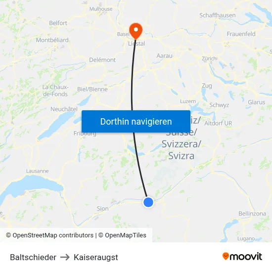 Baltschieder to Kaiseraugst map