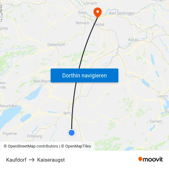 Kaufdorf to Kaiseraugst map
