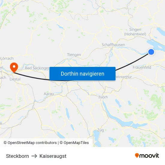 Steckborn to Kaiseraugst map
