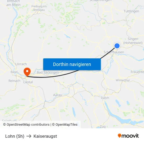 Lohn (Sh) to Kaiseraugst map