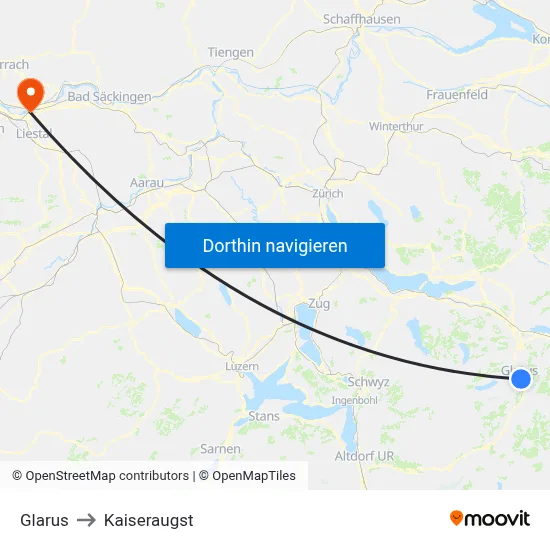 Glarus to Kaiseraugst map