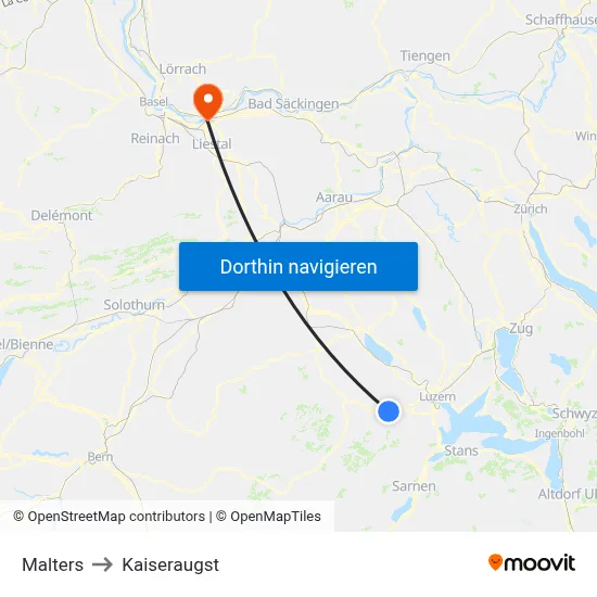 Malters to Kaiseraugst map