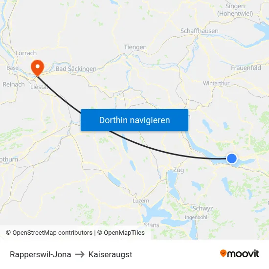 Rapperswil-Jona to Kaiseraugst map