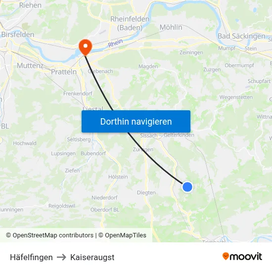 Häfelfingen to Kaiseraugst map
