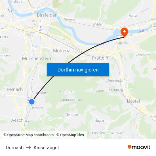Dornach to Kaiseraugst map