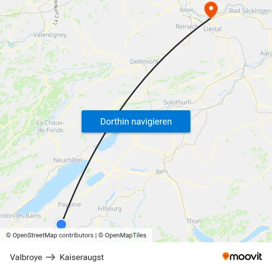 Valbroye to Kaiseraugst map
