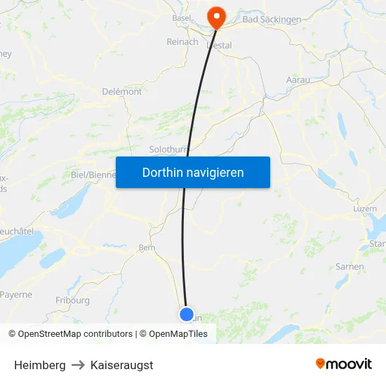 Heimberg to Kaiseraugst map