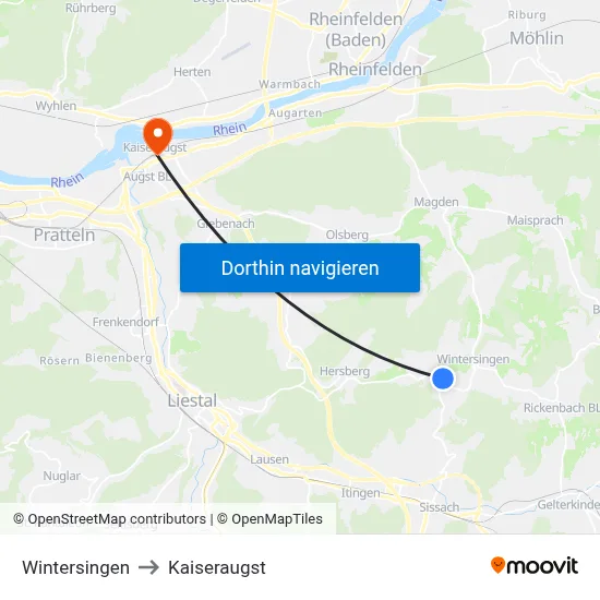 Wintersingen to Kaiseraugst map