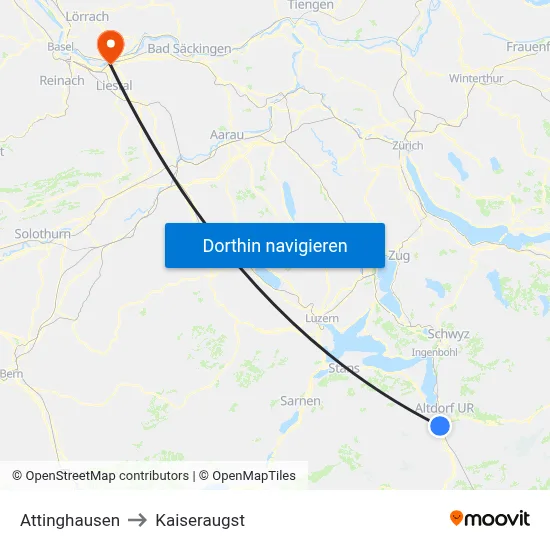 Attinghausen to Kaiseraugst map