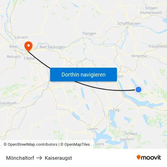 Mönchaltorf to Kaiseraugst map