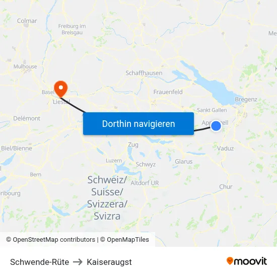 Schwende-Rüte to Kaiseraugst map