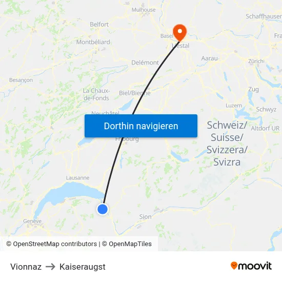 Vionnaz to Kaiseraugst map