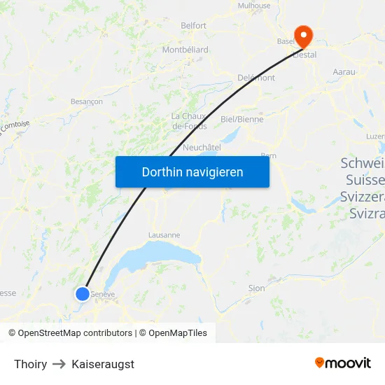 Thoiry to Kaiseraugst map