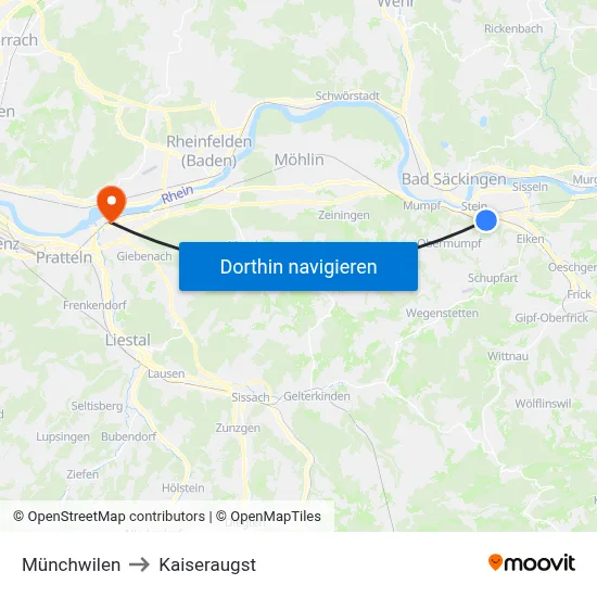 Münchwilen to Kaiseraugst map