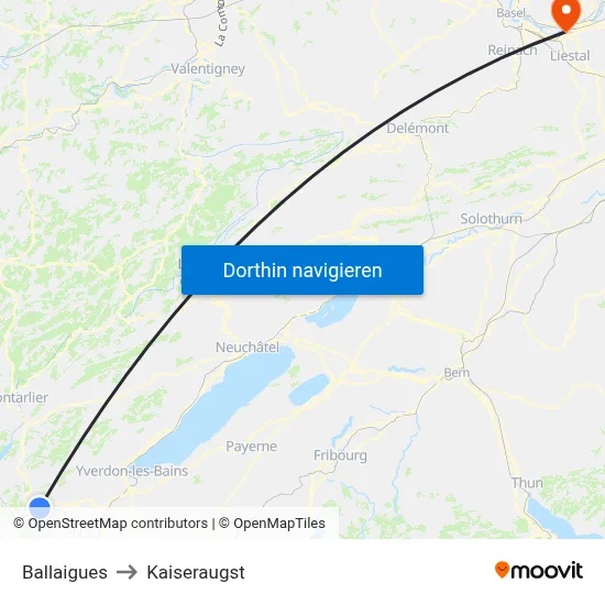 Ballaigues to Kaiseraugst map