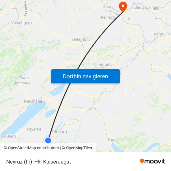 Neyruz (Fr) to Kaiseraugst map