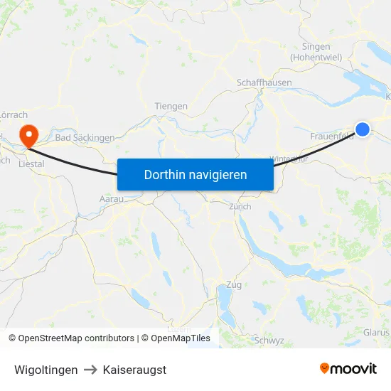 Wigoltingen to Kaiseraugst map