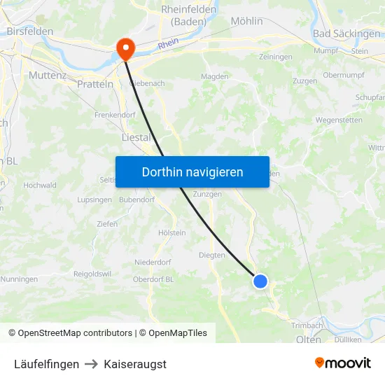 Läufelfingen to Kaiseraugst map