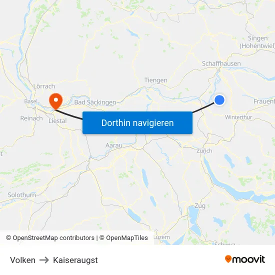 Volken to Kaiseraugst map