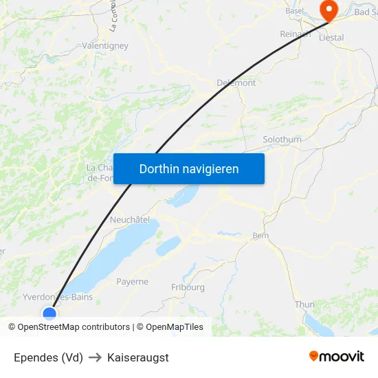 Ependes (Vd) to Kaiseraugst map