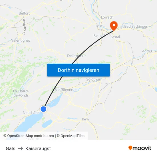 Gals to Kaiseraugst map