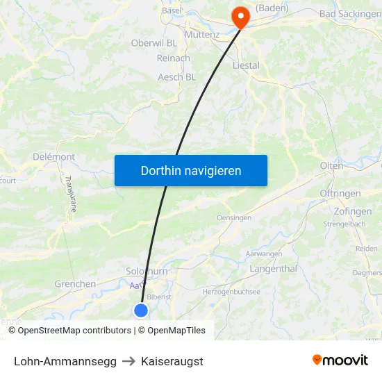 Lohn-Ammannsegg to Kaiseraugst map
