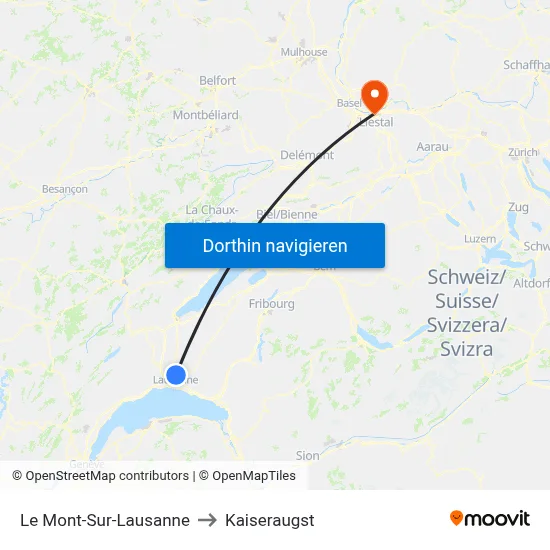 Le Mont-Sur-Lausanne to Kaiseraugst map