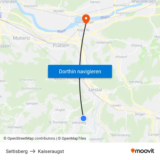 Seltisberg to Kaiseraugst map