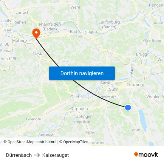 Dürrenäsch to Kaiseraugst map