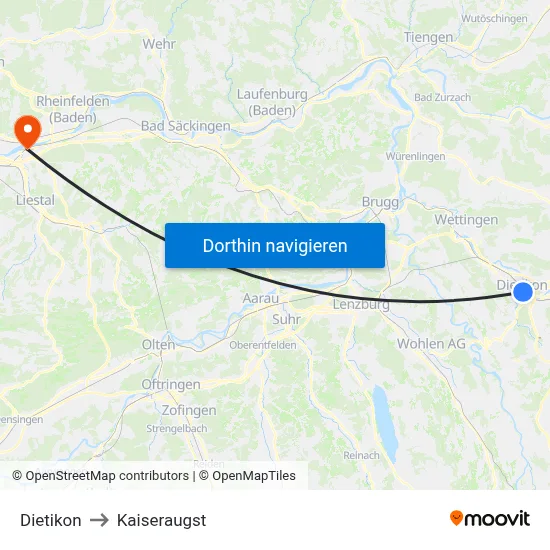 Dietikon to Kaiseraugst map