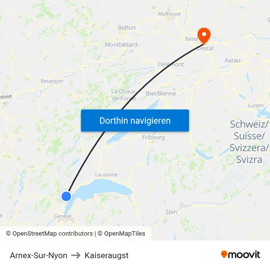 Arnex-Sur-Nyon to Kaiseraugst map