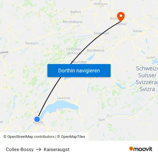 Collex-Bossy to Kaiseraugst map