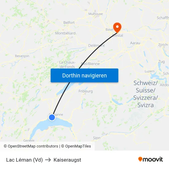 Lac Léman (Vd) to Kaiseraugst map