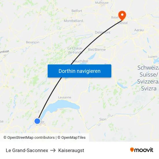 Le Grand-Saconnex to Kaiseraugst map