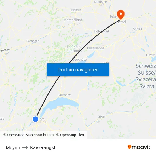 Meyrin to Kaiseraugst map