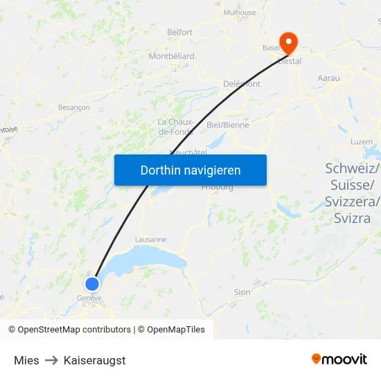 Mies to Kaiseraugst map