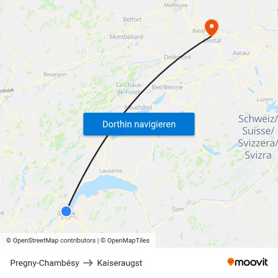 Pregny-Chambésy to Kaiseraugst map