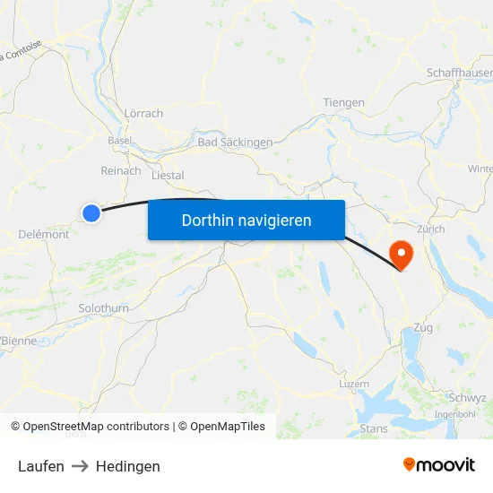 Laufen to Hedingen map