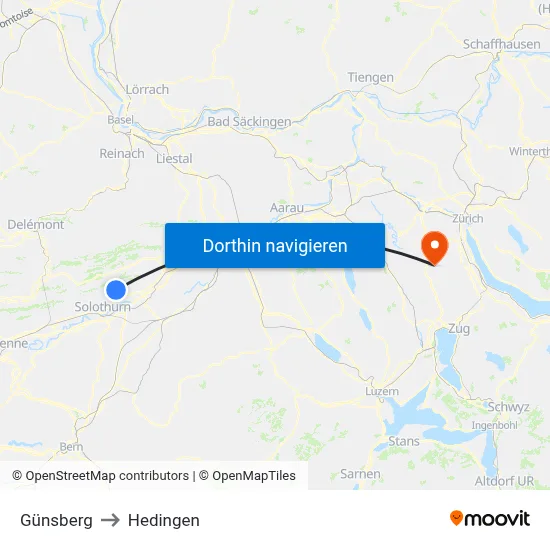 Günsberg to Hedingen map
