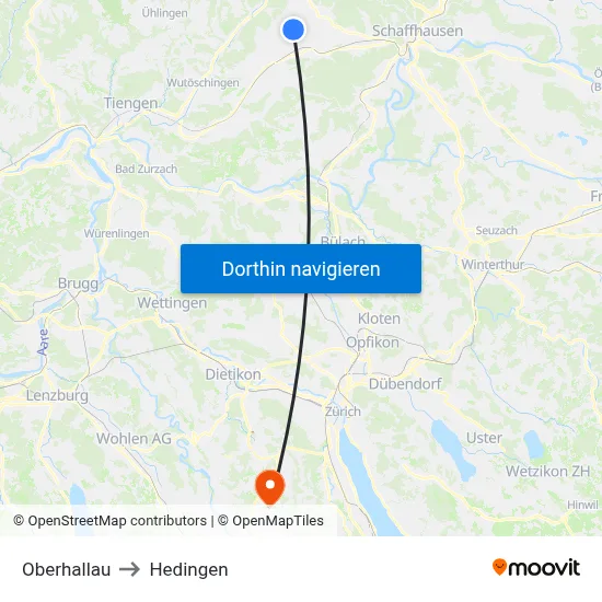 Oberhallau to Hedingen map