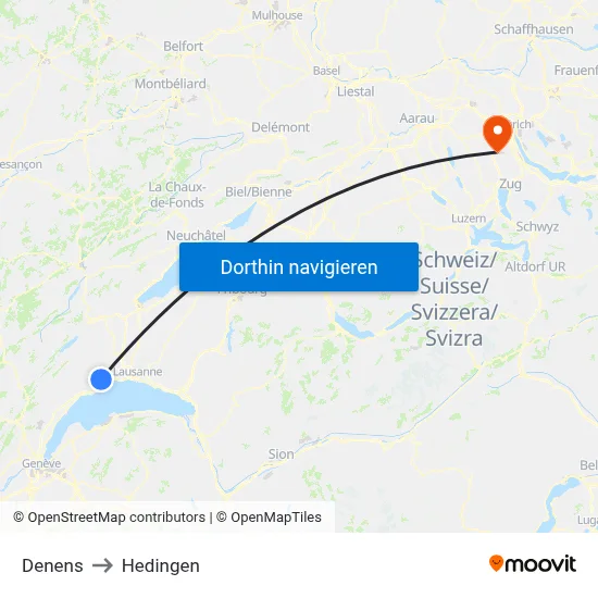 Denens to Hedingen map