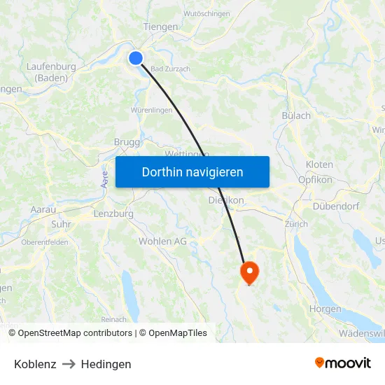 Koblenz to Hedingen map