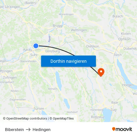 Biberstein to Hedingen map