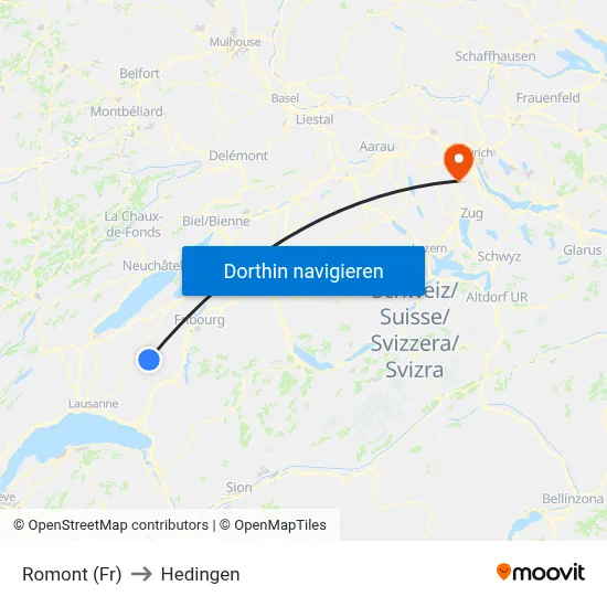 Romont (Fr) to Hedingen map