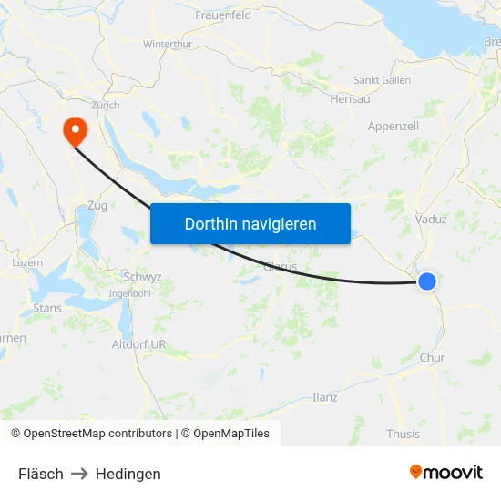 Fläsch to Hedingen map