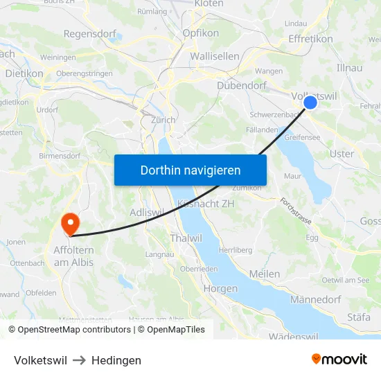 Volketswil to Hedingen map