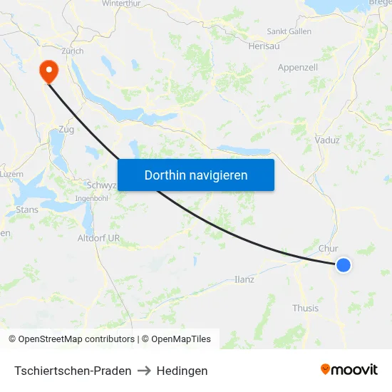Tschiertschen-Praden to Hedingen map