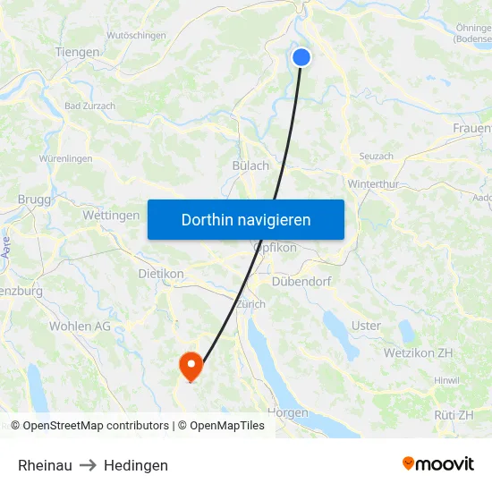 Rheinau to Hedingen map