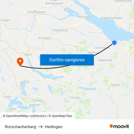Rorschacherberg to Hedingen map